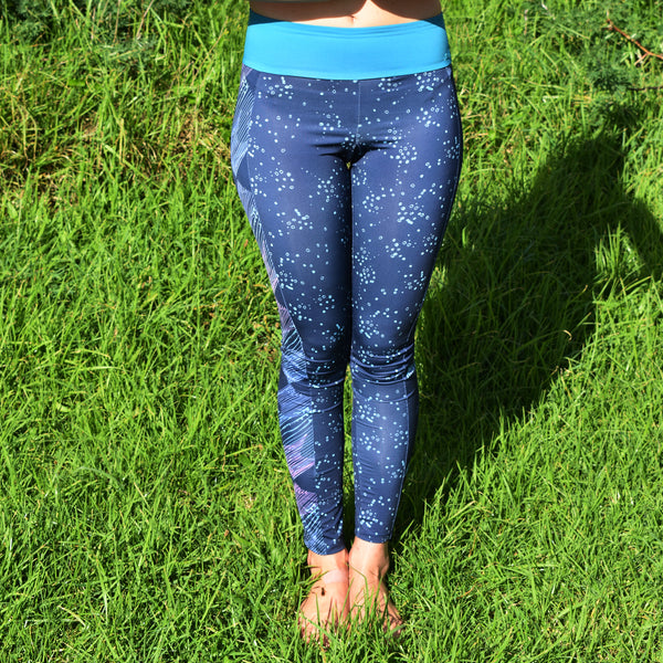 Eco Friendly Second Skin Swim & Surf Leggings in Navy Geoluminescence With  +50 UPF