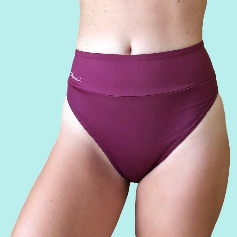 Eco Friendly High Leg Surf Bikini Bottom in Magenta Purple With +50 UPF - Anowi Surfwear