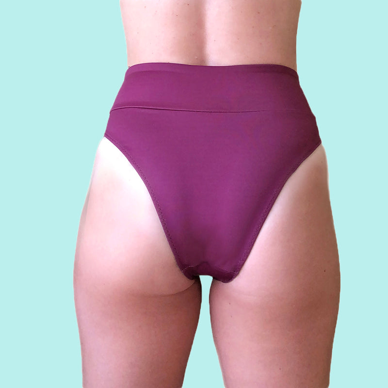 Eco Friendly High Leg Surf Bikini Bottom in Magenta Purple With +50 UPF - Anowi Surfwear